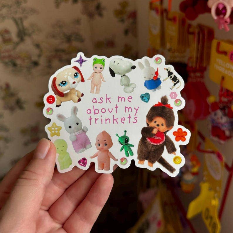 Ask me about my trinkets little guy vinyl sticker