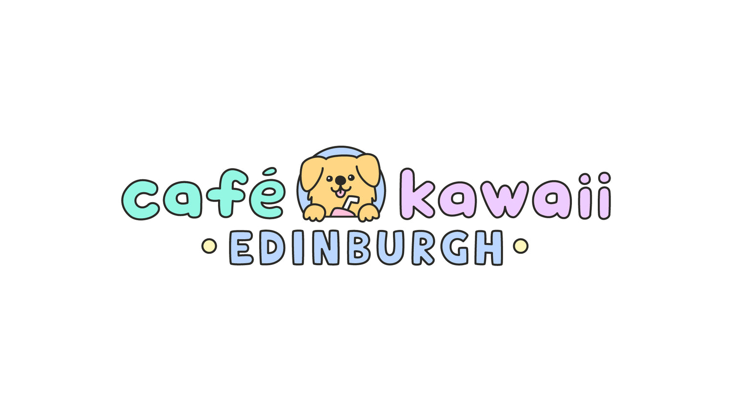 Logo of Cafe Kawaii Edinburgh with a cartoon dog on a white background
