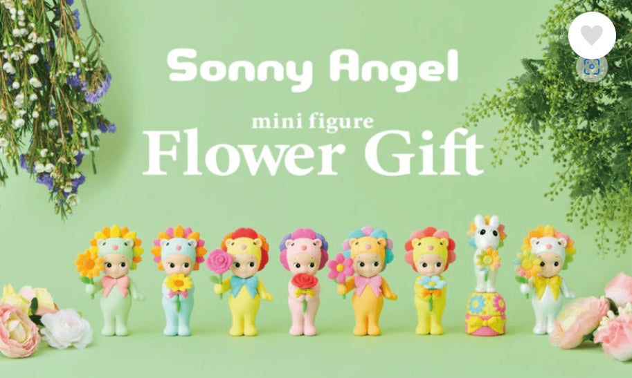 Sonny Angel mini figures Flower Gift series  with flowers on a green background